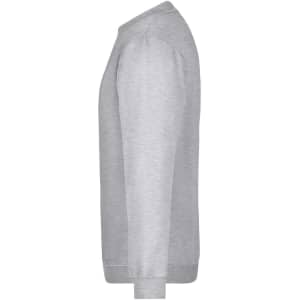 A grey sweatshirt with a round neck and long sleeves, featuring a logo on the front.