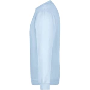A light blue round sweat jumper displayed from the side, featuring a simple design and a sleeve cuff.