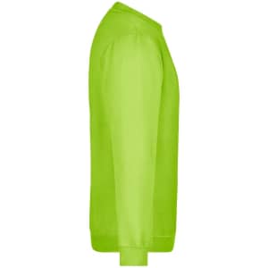 A bright green round neck sweatshirt with long sleeves, featuring a branding logo.