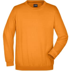 An orange round sweat heavy jumper with a crew neck and long sleeves. The garment includes a logo.
