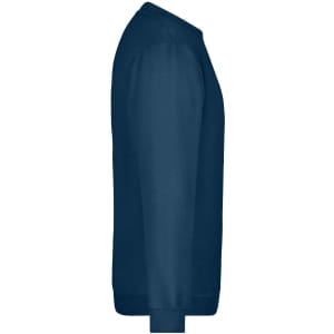 A navy blue round sweat jumper with a crew neck and long sleeves, featuring a logo on the front.
