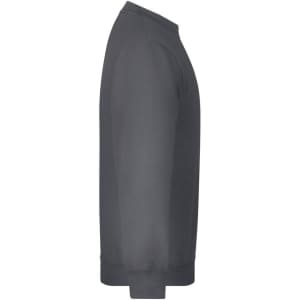 A grey jumper with a round neck and long sleeves. It features a logo on the chest area.