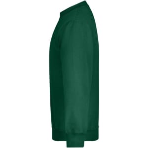 A green jumper with a simple design, featuring a ribbed neckline and cuffs. It has a logo on the front.