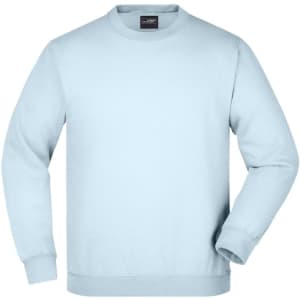 A light blue round sweat heavy junior jumper with long sleeves and a ribbed crew neck. It features a logo.