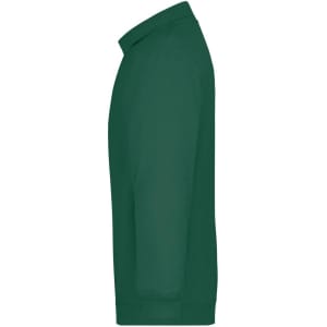A green polo shirt with long sleeves, featuring a collar and a branding logo on the chest.