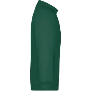 A green polo shirt with a collar and long sleeves, featuring a logo on the chest.