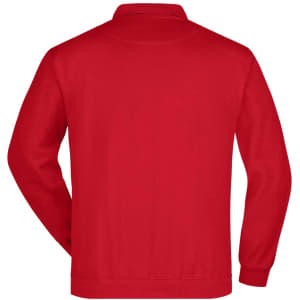A red polo shirt with a collar and long sleeves, featuring a back view. It has a logo on the chest.
