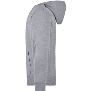 A grey men's hooded jacket featuring long sleeves and a front pocket. The design includes a hood and ribbed cuffs.