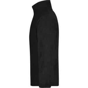 A black half-zip fleece jacket with a high collar, featuring a simple design and sleeves.