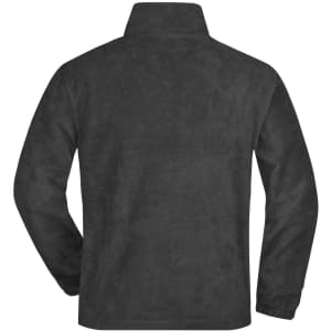 A black half-zip fleece jacket with a collar and a smooth texture. The back view is showcased.