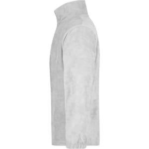A grey half-zip fleece jacket with a stand-up collar and long sleeves. It features a branding logo.