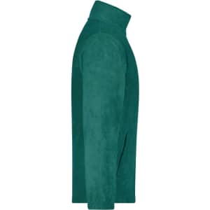 A full-zip fleece jacket in a rich teal colour with a high collar and a logo.