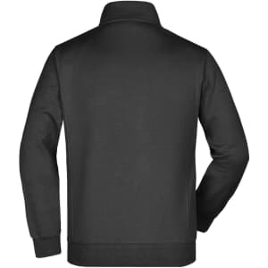 A black men's jacket with a high collar and long sleeves, featuring a plain back design and a logo.