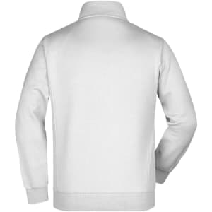 A white men's jacket with a collar and long sleeves, featuring a smooth back design and ribbed hem.