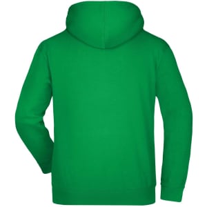 A green hooded sweatshirt with a kangaroo pouch and no visible branding, featuring a relaxed fit.