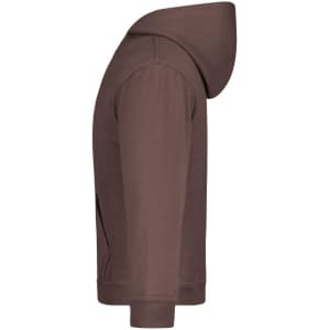 A brown hooded sweatshirt for juniors, featuring a hood and long sleeves. It has a logo on the front.