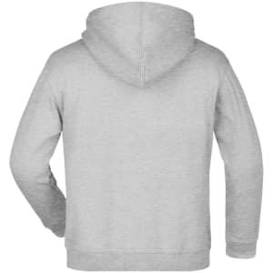 A grey hooded sweatshirt for juniors, featuring a back view and a simple design with a logo.