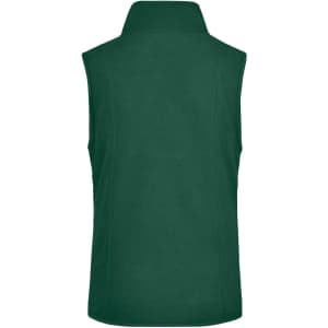 A green microfleece vest with a high collar and no sleeves, featuring a logo on the back.