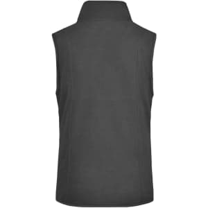 A grey microfleece vest with a high collar, featuring a logo on the back.