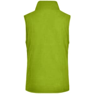 A sleeveless microfleece vest in bright green, featuring a high collar and a simple design.