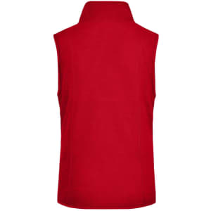 A red microfleece vest with a high collar, featuring a back view and no sleeves.