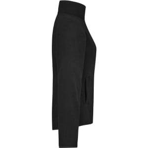 A black girly microfleece jacket displayed from the side, featuring a high collar and pockets.