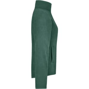 A green microfleece jacket with a high collar and side pockets. It features a subtle logo on the fabric.