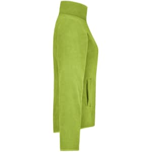 A green microfleece jacket with a high collar and side pockets. It has a simple design and includes a logo.