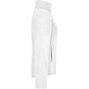 A light grey microfleece jacket with a high collar and side pockets. It features a branding logo on the fabric.