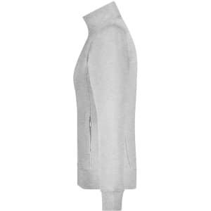 A ladies' jacket in light grey, featuring a zip closure and side pockets. It has a high collar and long sleeves.