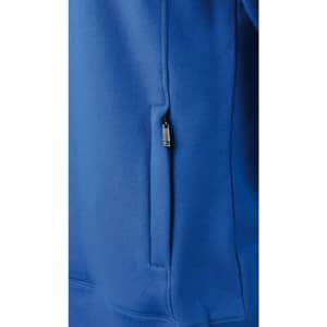 A blue ladies jacket featuring a zippered pocket. The fabric appears smooth and comfortable.