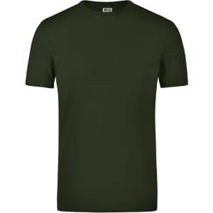 A dark green Elastic T-Shirt with a crew neck and short sleeves, featuring a logo on the label.
