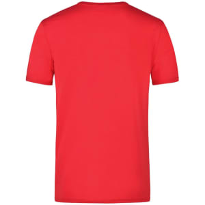 A red elastic T-shirt displayed from the back, featuring a plain design without visible logos.