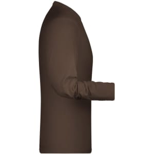 A brown long-sleeve elastic T-shirt displayed from the side, featuring a simplistic design and no visible logos.
