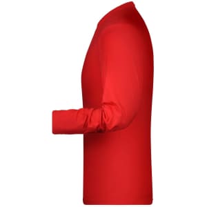 A red long-sleeve elastic T-shirt displayed from the side, featuring a fitted silhouette and no visible branding.