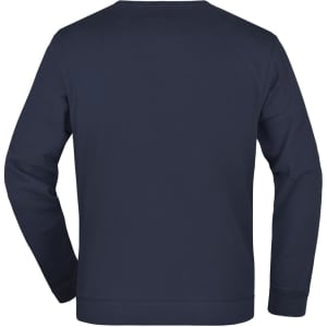 A navy blue sweat jumper featuring a plain back design with long sleeves and a crew neckline.
