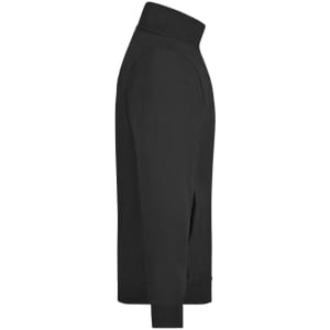 A black track jacket with a high collar and fitted design, featuring a logo on the side.