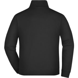 A black track jacket with a high collar and a simple design, featuring a back view. It includes a logo.