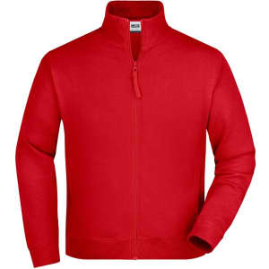 A red track jacket with a full zip and a collar, featuring long sleeves and a brand logo.