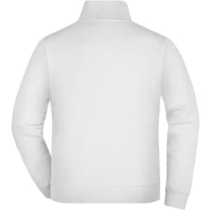A white track jacket with a high collar and long sleeves, featuring a back view. It has a logo on the upper back.