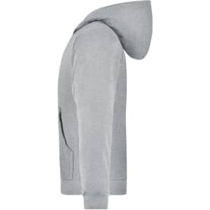 A grey hooded jacket for juniors, featuring a side view and a pocket on the front. It has a simple design with a hood.