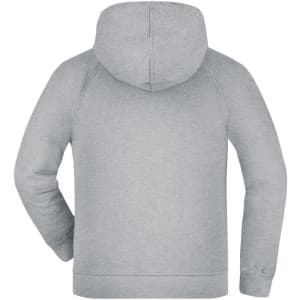 A grey hooded jacket with a relaxed fit designed for juniors, featuring a large hood and long sleeves.