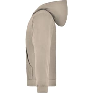 A hooded junior jacket in a soft beige colour, featuring a side pocket and a branded logo.