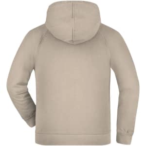 A beige hooded jacket for juniors, featuring a simple design and a hood. Includes a branding logo.