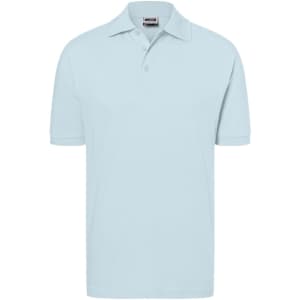 A light blue classic polo shirt with a collar and a logo on the chest.