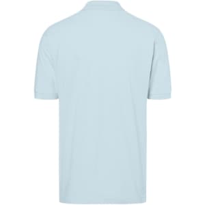 A light blue polo shirt with a classic design, featuring short sleeves and a collar. It has a logo on the fabric.
