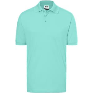 A classic polo shirt in a vibrant mint green colour, featuring a simple collar and a logo.