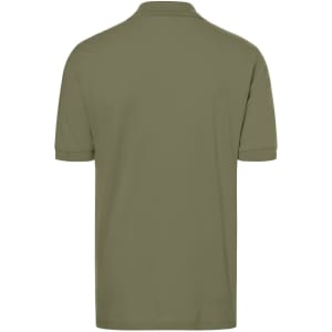A classic polo shirt in olive green, featuring a simple design and a collar, with short sleeves and a back view.