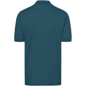 A classic polo shirt in a deep teal colour, featuring a collar and short sleeves. The shirt has a logo on it.