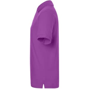 A purple polo shirt with a classic fit, featuring a collared neckline and short sleeves. It has a logo on the chest.